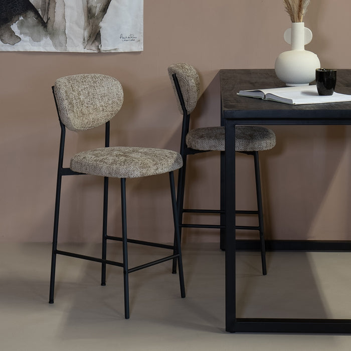 Giga Meubel - Barkruk Taupe Stof - 44x50x105cm - Vajèn - Set van 2