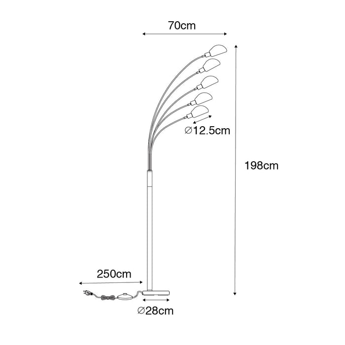 QAZQA Design vloerlamp donkerbrons met goud 5-lichts - Sixties Marmo