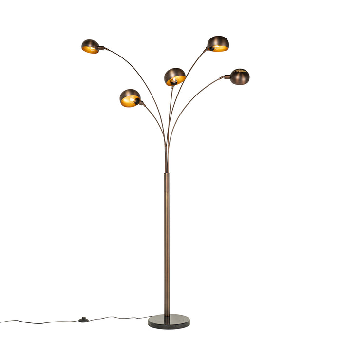 QAZQA Design vloerlamp donkerbrons met goud 5-lichts - Sixties Marmo