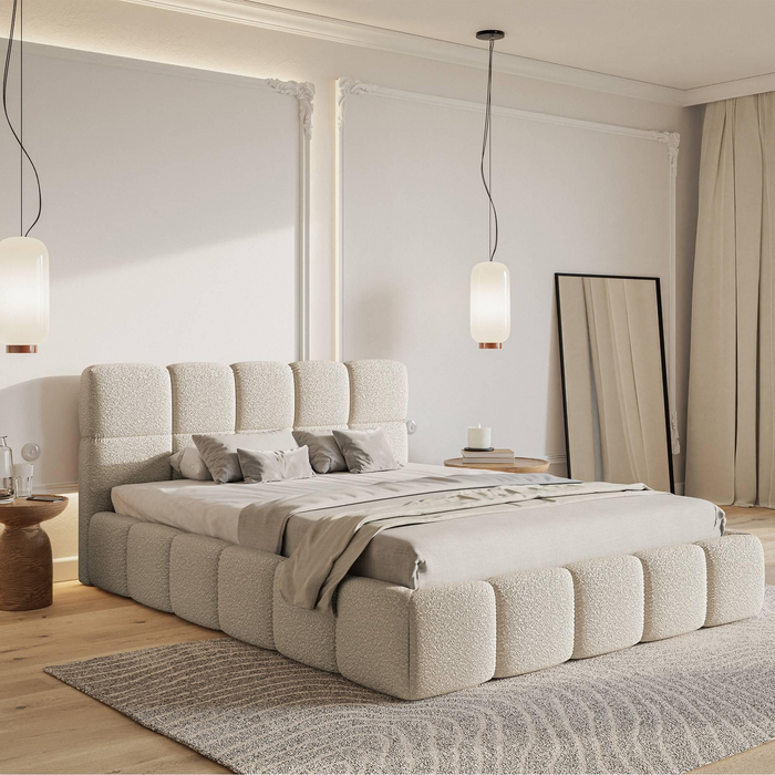 NADUVI Collection Chloe Bedframe 160 x 200 cm - met Opbergvak - Bouclé - Lichtbeige