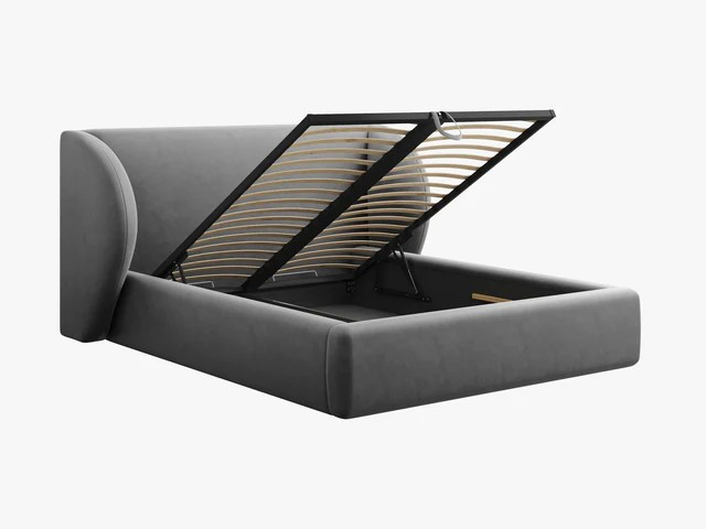 Micadoni Bedframe Miley met Opbergruimte - 160 x 200 cm - Fluweel - Grijs