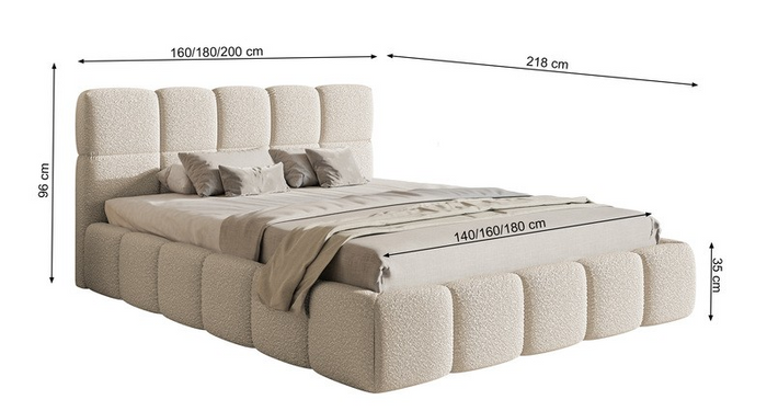 NADUVI Collection Chloe Bedframe 160 x 200 cm - met Opbergvak - Bouclé - Lichtbeige