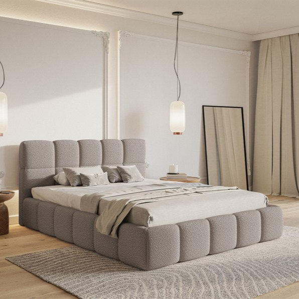 NADUVI Collection Chloe Bedframe 180 x 200 cm - met Opbergvak - Bouclé - Taupe