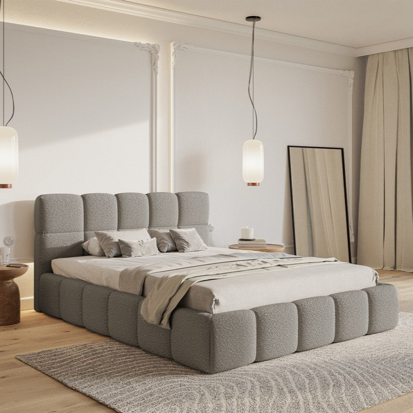 NADUVI Collection Chloe Bedframe 160 x 200 cm - met Opbergvak - Bouclé - Taupe