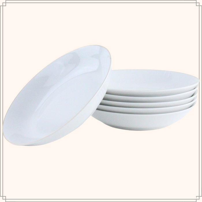 OTIX Diepe borden Soepborden Set van 6 stuks 21cm Wit met Gouden ra...