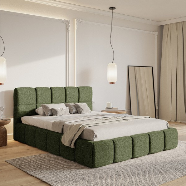 NADUVI Collection Chloe Bedframe 180 x 200 cm - Chenille - Olijfgroen