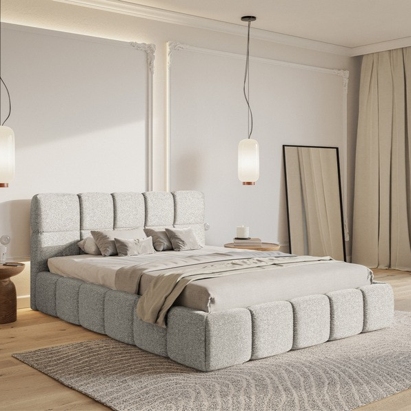 NADUVI Collection Chloe Bedframe 160 x 200 cm - Chenille - Lichtgrijs