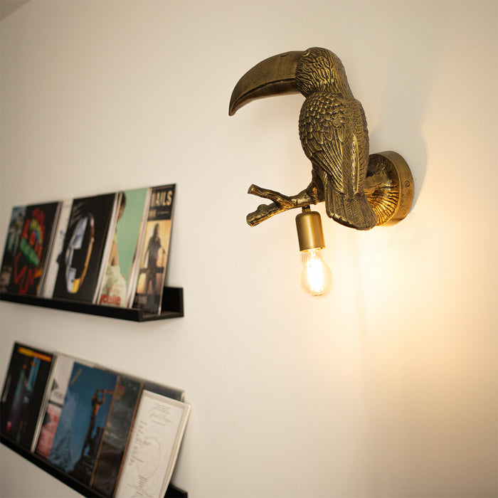 QAZQA Vintage wandlamp messing - Animal Toekan