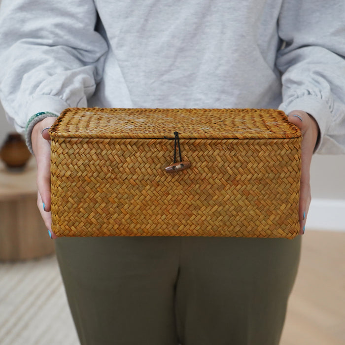 QUVIO Opbergmand - 29 x 19 x 12 cm - Rotan - Bruin