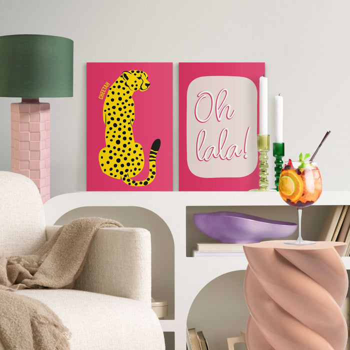 Reinders - Oh La La Leopard Pink - Canvas Schilderijen set 2x 30x20cm