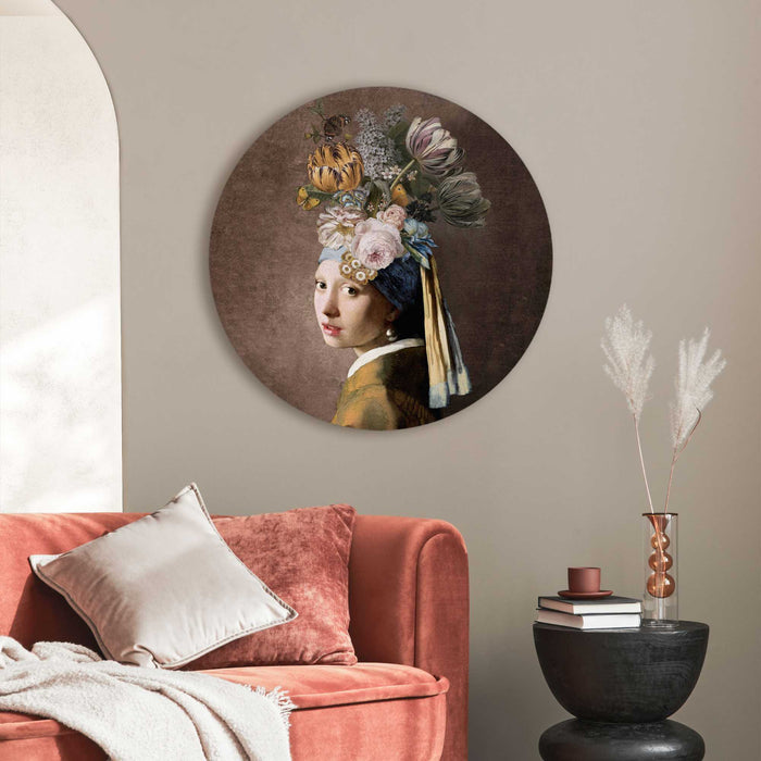 Reinders - Pearl Girl Flowers - Glasschilderij Ø 70 cm