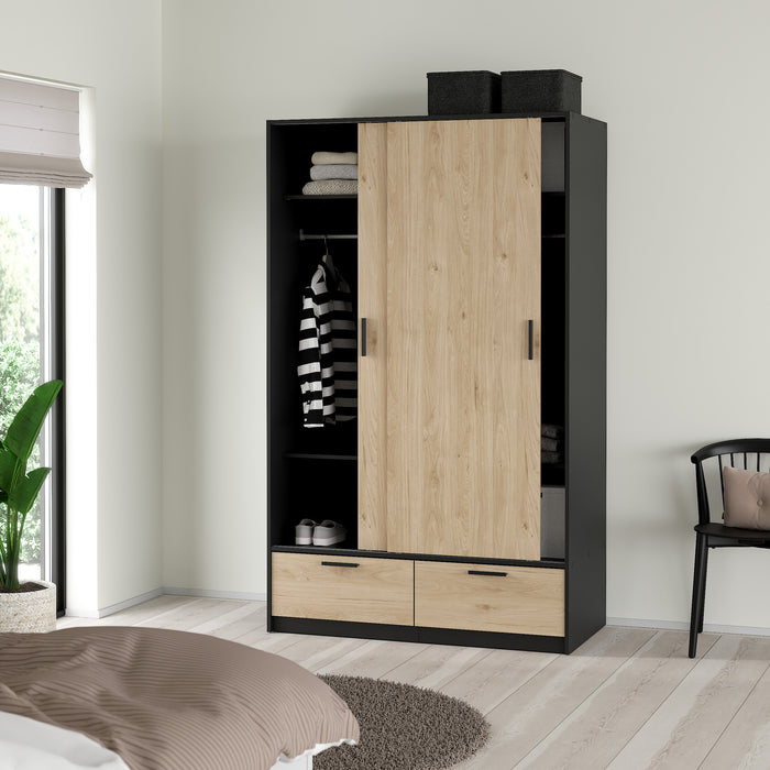 by fonQ basic Slim Kledingkast - B 121,2 - Eiken met zwarte rand