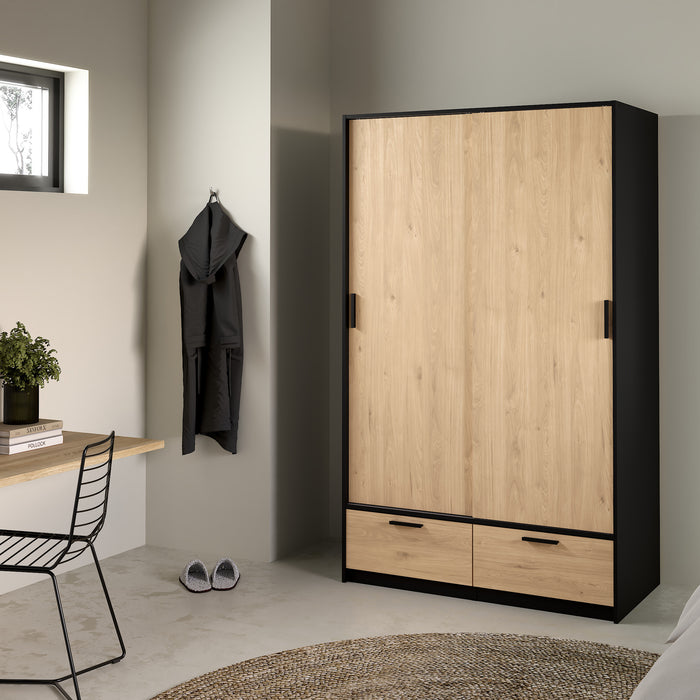 by fonQ basic Slim Kledingkast - B 121,2 - Eiken met zwarte rand