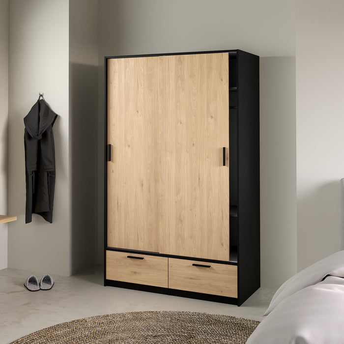 by fonQ basic Slim Kledingkast - B 121,2 - Eiken met zwarte rand