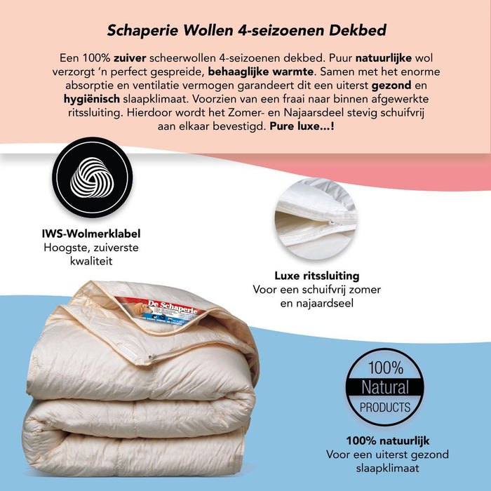 De Schaperie - Luxe wollen 4-Seizoenen Dekbed - 140x220cm