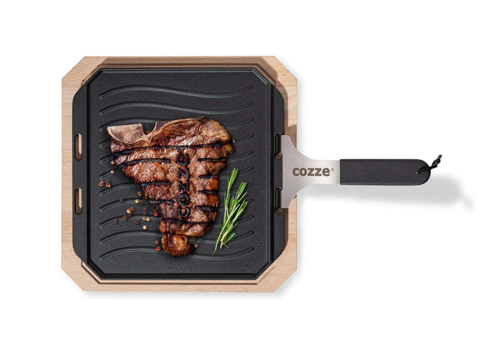 Cozze - Pan Gietijzer Dubbelzijdig Gebruik met Beukenhout Serveerplank 33 cm