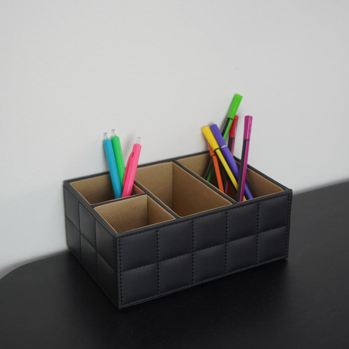QUVIO Bureauorganizer met 4 vakken - PU Leer - Zwart