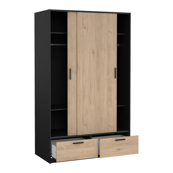 by fonQ basic Slim Kledingkast - B 121,2 - Eiken met zwarte rand