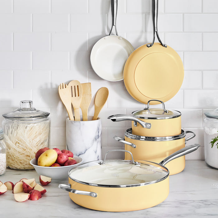 GreenLife Artizan 12-delige set met antiaanbaklaag, PFAS-vrij, geel