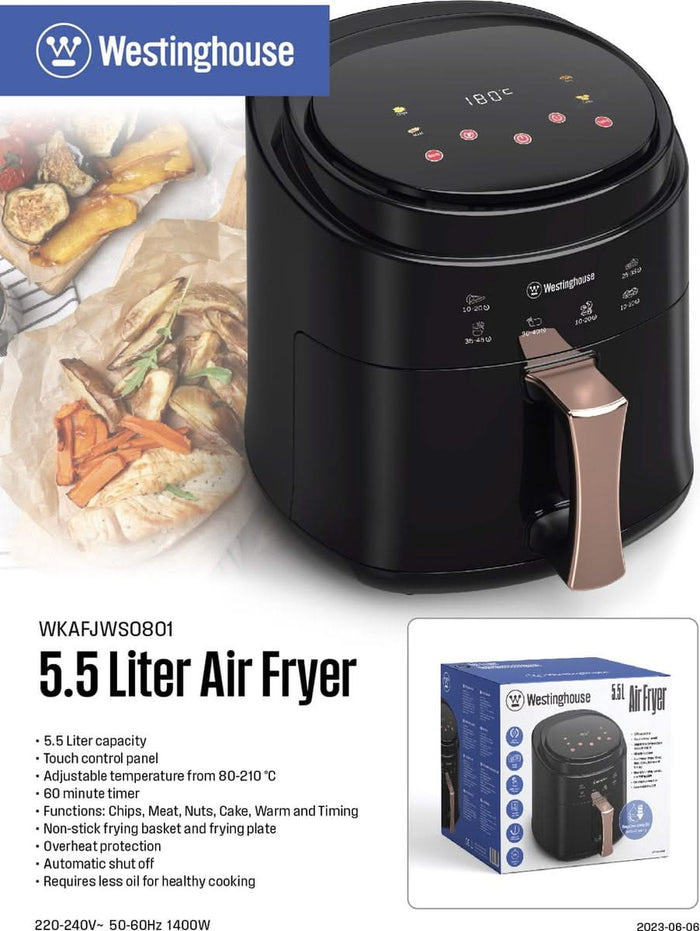Westinghouse - Airfryer 5,5 liter inhoud - heteluchtfriteuse - Zwart