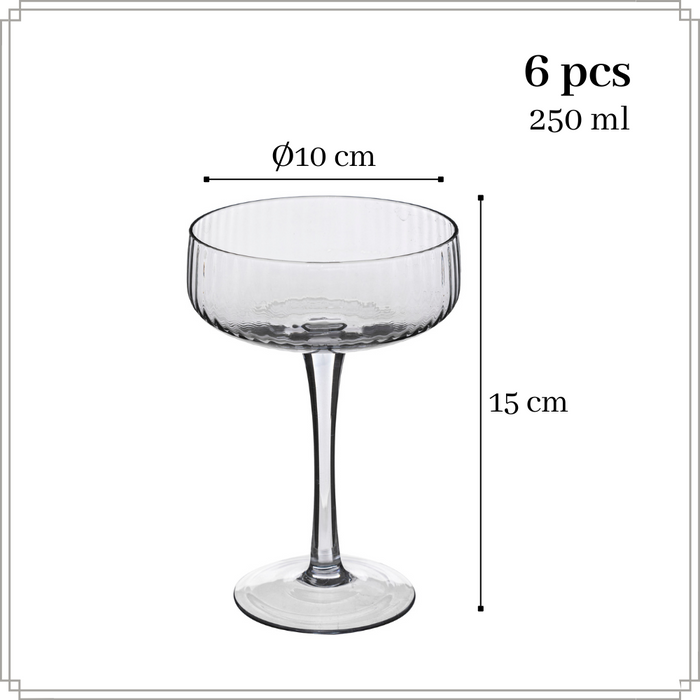 OTIX Champagneglazen Champagnecoupe Glazen 6 Stuks Reliëf Ribbel Sm...