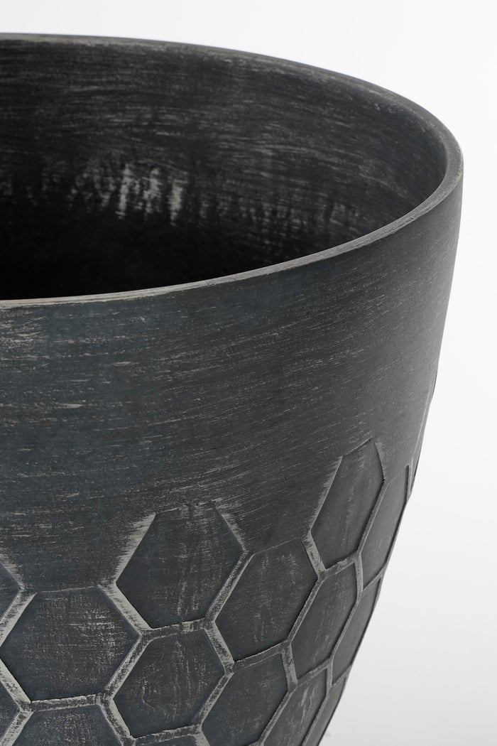 Mica Decorations Bravo Bloempot - H32,5 x Ø38 cm - Honingraat - Zwart