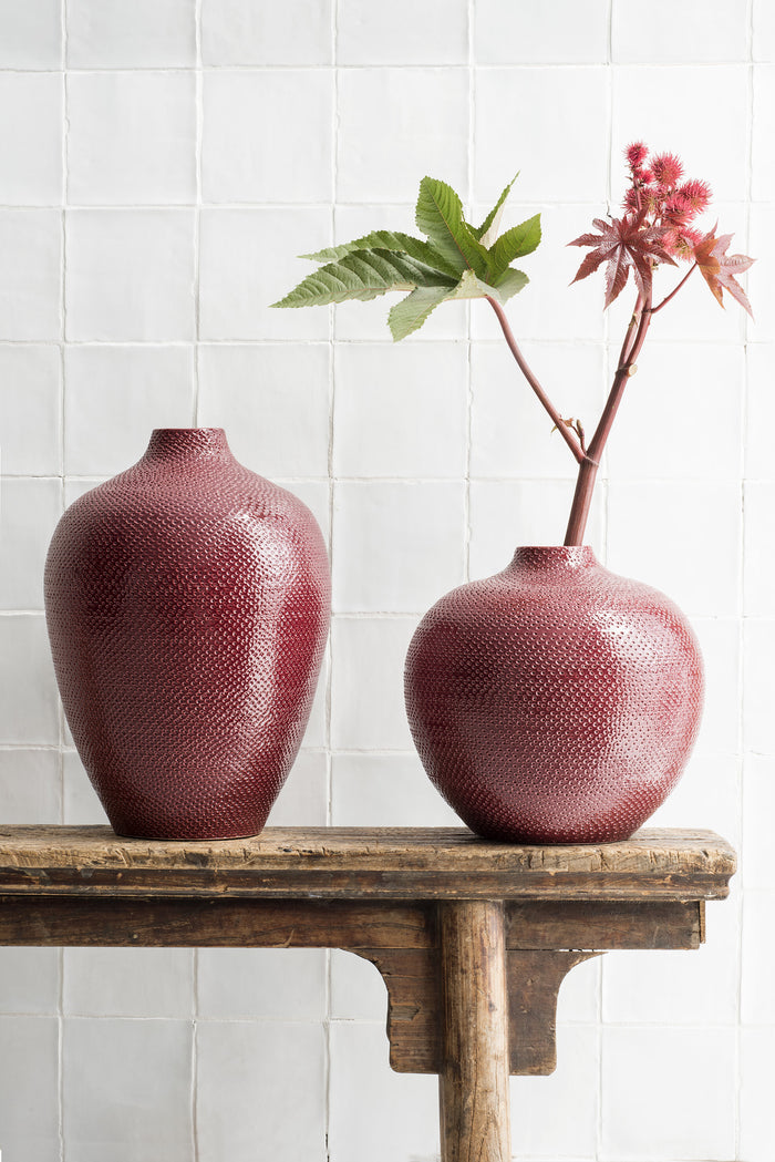 Mica Decorations Gabriel Plantenschaal - H16 x Ø32 cm - Bordeaux