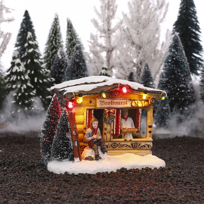 LuVille Kerstdorp Miniatuur Braadworst Kraam - L13,5 x B10,5 x H9,5 cm