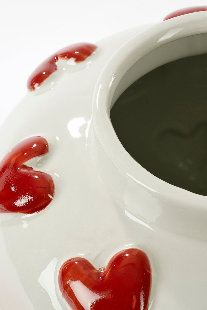 Mica Decorations Hearts Vaas - H33 x Ø30 cm - Keramiek - Wit, Rood