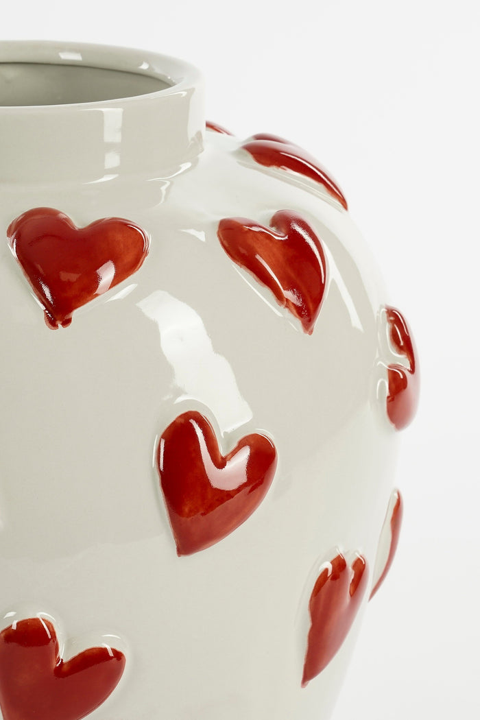 Mica Decorations Hearts Vaas - H33 x Ø30 cm - Keramiek - Wit, Rood