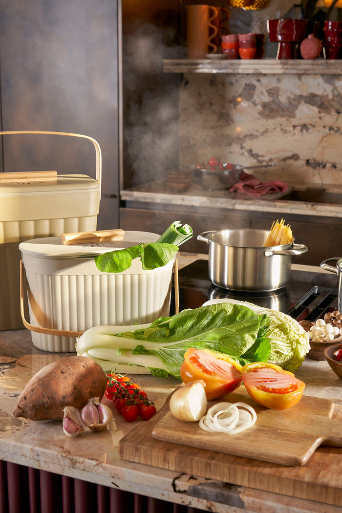 Mica Decorations Manja Afvalemmer - Bamboe - Lichtgrijs