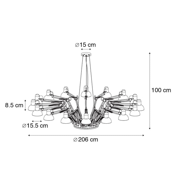 QAZQA Industriële hanglamp zwart 16-lichts verstelbaar - Hobby Spinne
