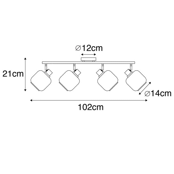 QAZQA Plafondspot zwart met goud met smoke glas 4-lichts - Zuzanna