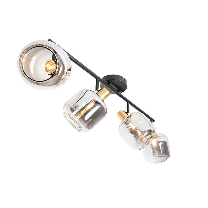 QAZQA Plafondspot zwart met goud met smoke glas 4-lichts - Zuzanna