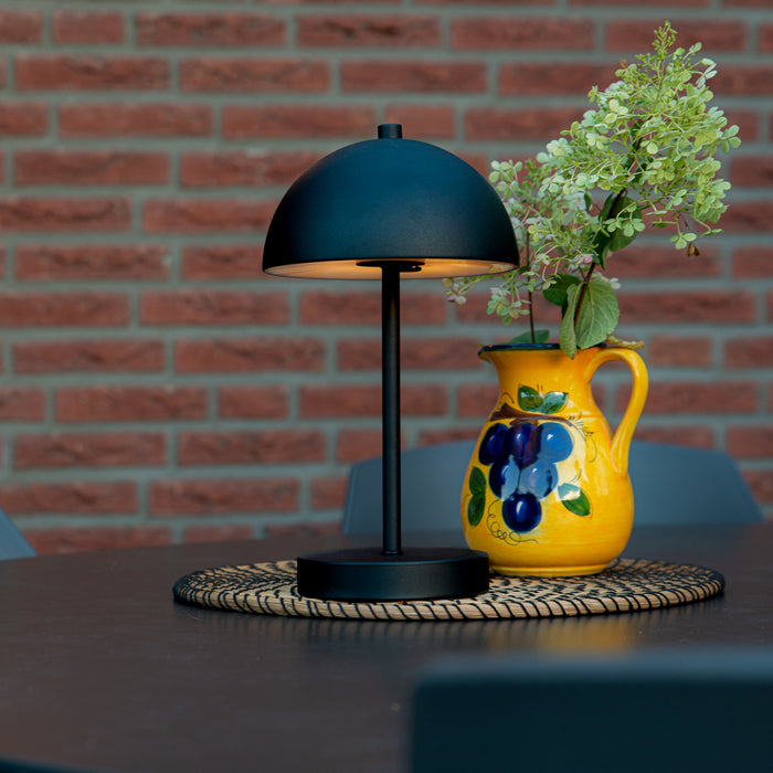 QAZQA Buiten tafellamp mushroom zwart oplaadbaar 3-staps dimbaar -