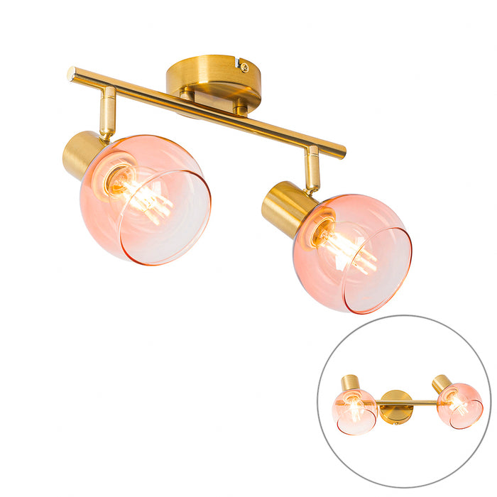 QAZQA Art Deco spot goud met roze glas 2-lichts - Vidro