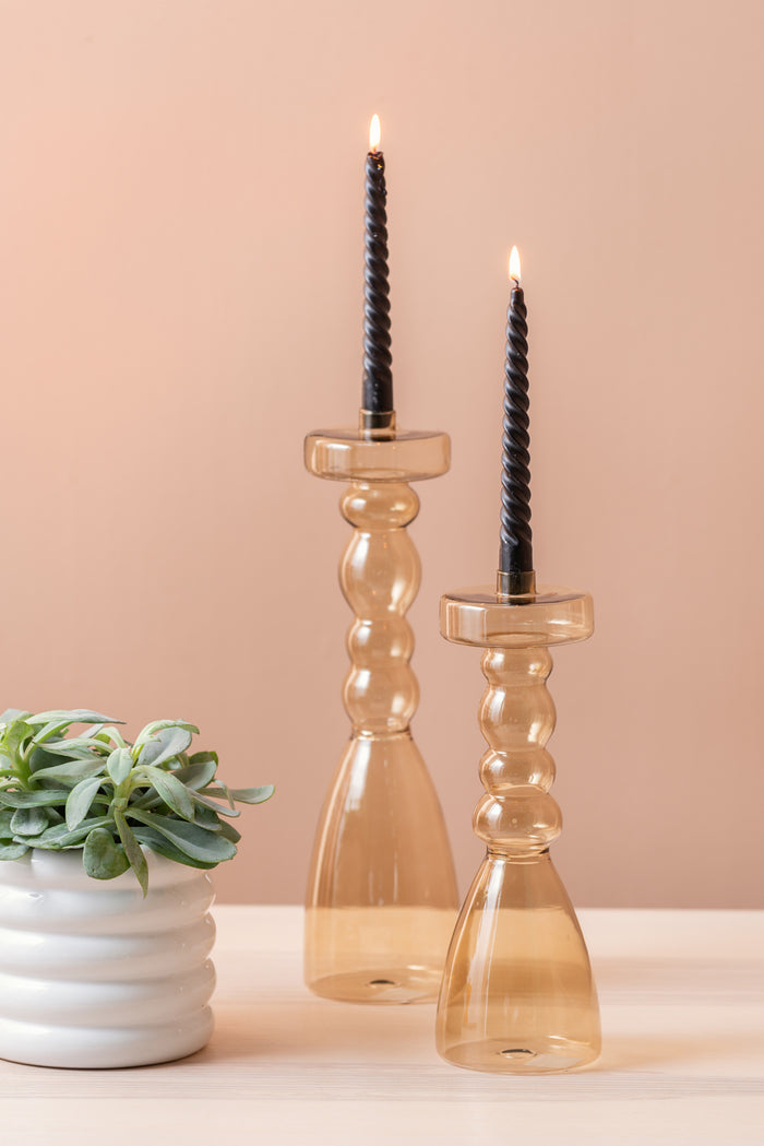 present time - Candle holder Pawn glass XL sand brown