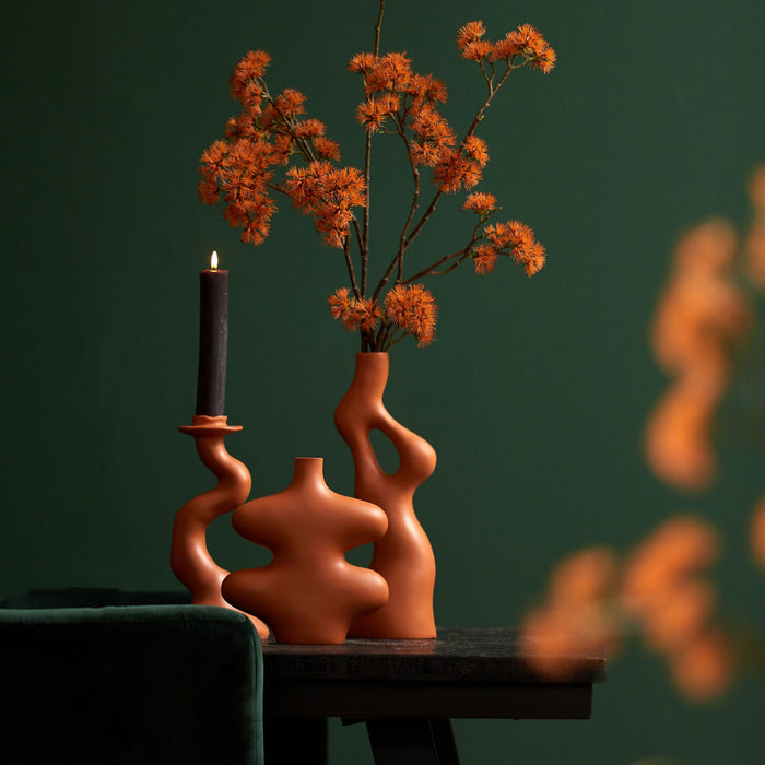 present time - Vase Organic Swirls polyresin burned orange