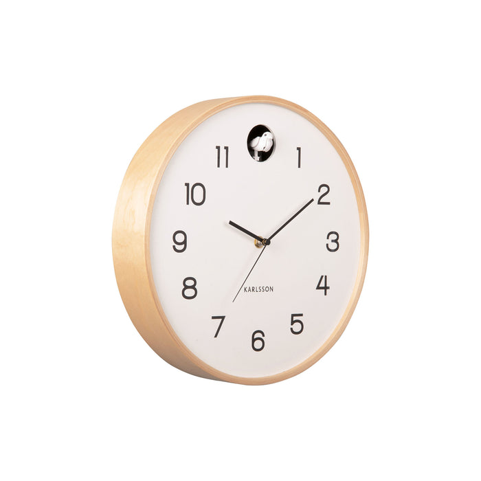 Karlsson - Wall clock Natural Cuckoo birch wood white