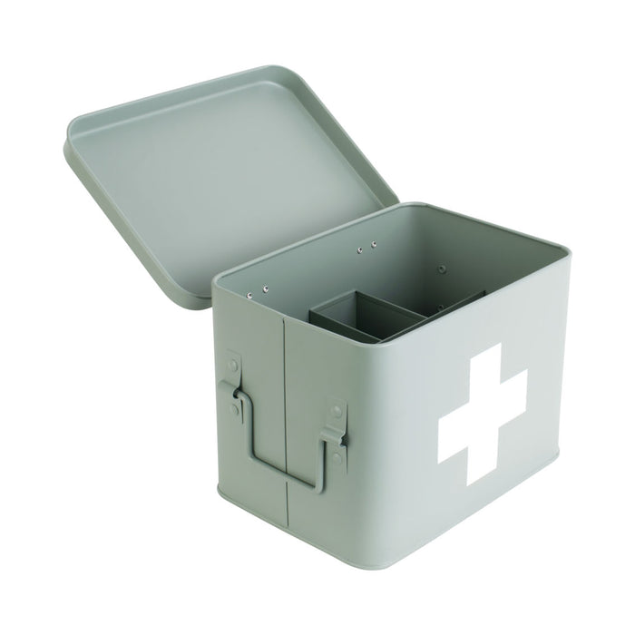 present time - Medicine storage box medium metal matt grayed jade