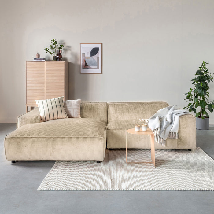 by fonQ Chunky Hoekbank met Chaise Longue Links - Ivoor - Rib