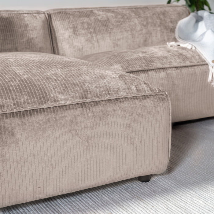 by fonQ Chunky Hoekbank met Chaise Longue Links - Beige - Rib