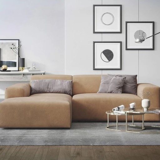 NADUVI Collection Nina Big Hoekbank Links - Velvet - Camel bruin