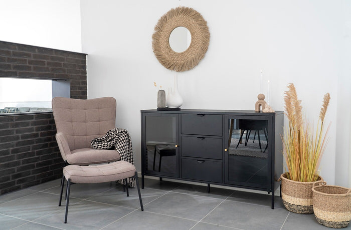 House Nordic Dalby Zwart | Glas Dressoir 2-Deuren 3-Lades