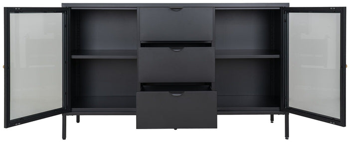 House Nordic Dalby Zwart | Glas Dressoir 2-Deuren 3-Lades