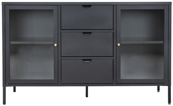 House Nordic Dalby Zwart | Glas Dressoir 2-Deuren 3-Lades