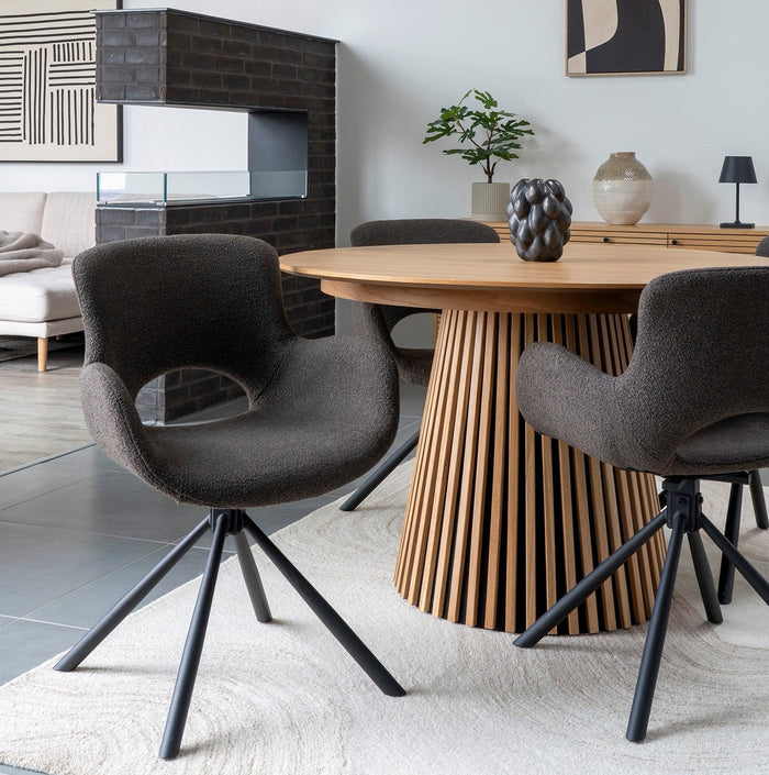 House Nordic Amorim Paddestoel Bruin Bouclé Draaistoel set van 2