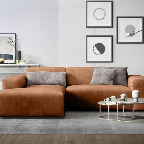 NADUVI Collection Nina Hoekbank Links - Velvet - Karamel bruin