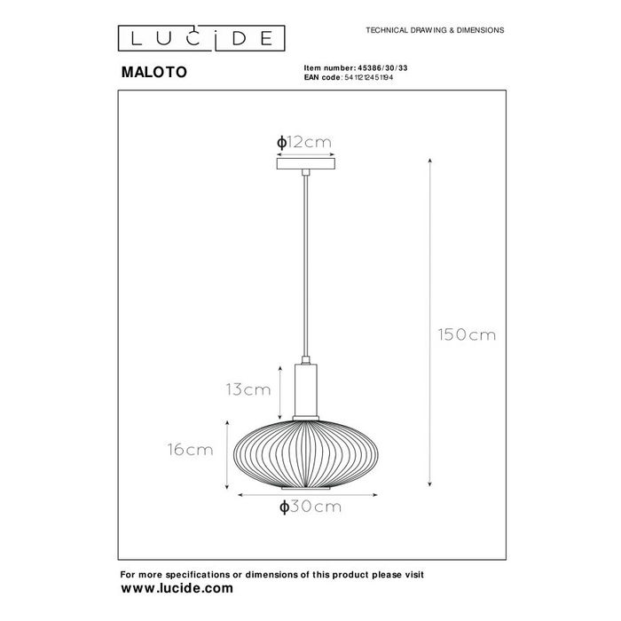 Lucide Maloto Hanglamp Ovaal - Amber