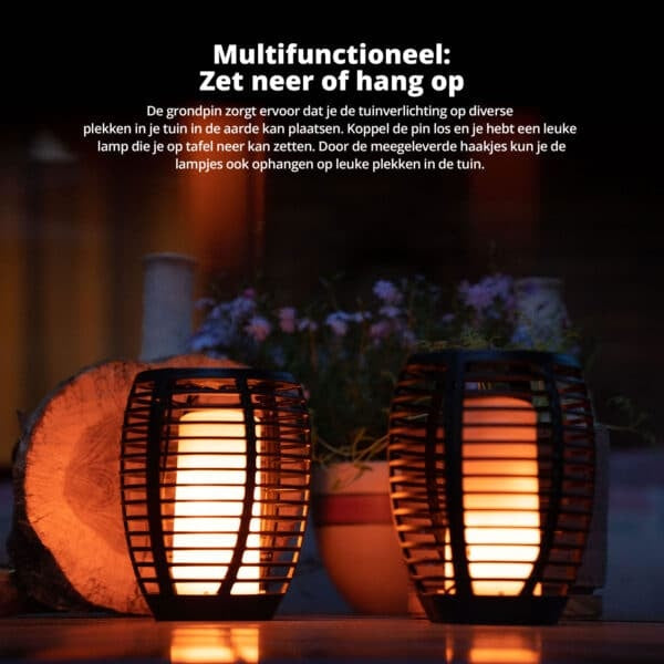 FlinQ Tuinverlichting Torch Zwart Solar incl. Lichtsenor Vlameffect 2